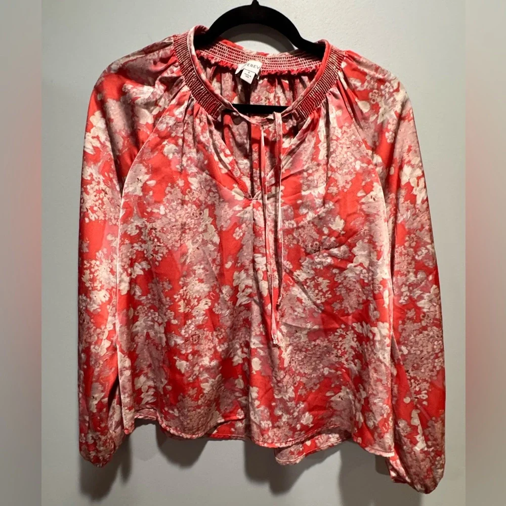Evereve Coral Red / Pink Floral Blouse - Picture 1 of 6